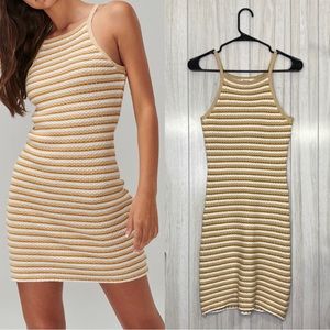 Ghanda Racer Crochet Dress Natural Stripe 100% Cotton Boho Bodycon size S Small